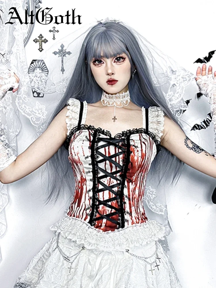 AltGoth Halloween Dark Gothic Camis Women Streetwear Sexy