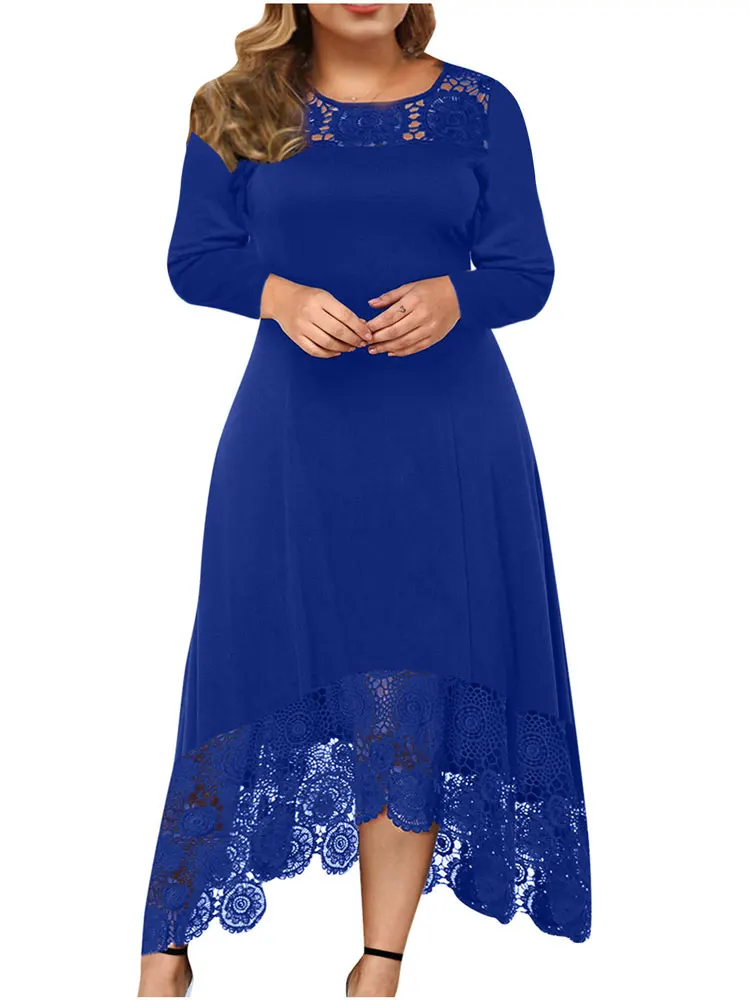 Women's Long Sleeve Lace Dress, Elegant and Pretty Black Hollow Out Polyester Plus Size Cheap Casual Evening Clothes Summer 2024