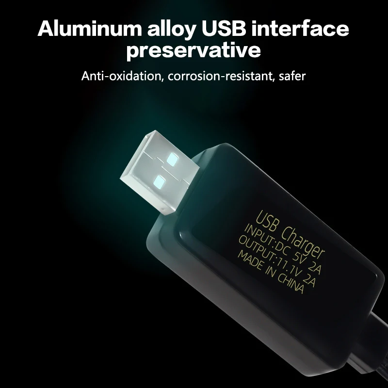Vue de dessus du chargeur multiport USB pour batterie 11.1V 3S, affichant les ports de charge et indicateurs LED