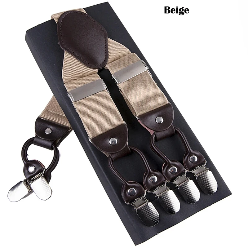 

Fashion Suspenders Leather Alloy 6Clips Braces Male Unisex Vintage Casual Leather Suspensorio Trousers Strap Husband's Gift New
