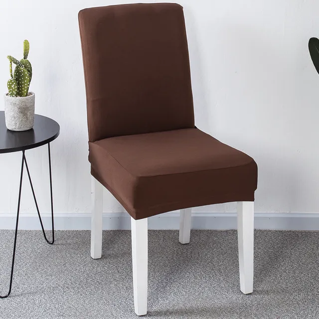 Solid Color Dining Room Lycra Spandex Chair Covers Stretch White Chair Seat Slip Cover Removable For Kitchen Restaurant Chocolate