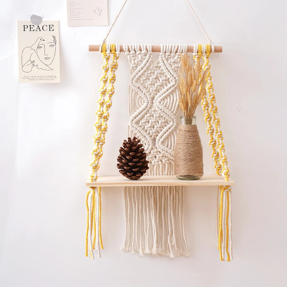 Macrame Wall Hanging Wood Shelf