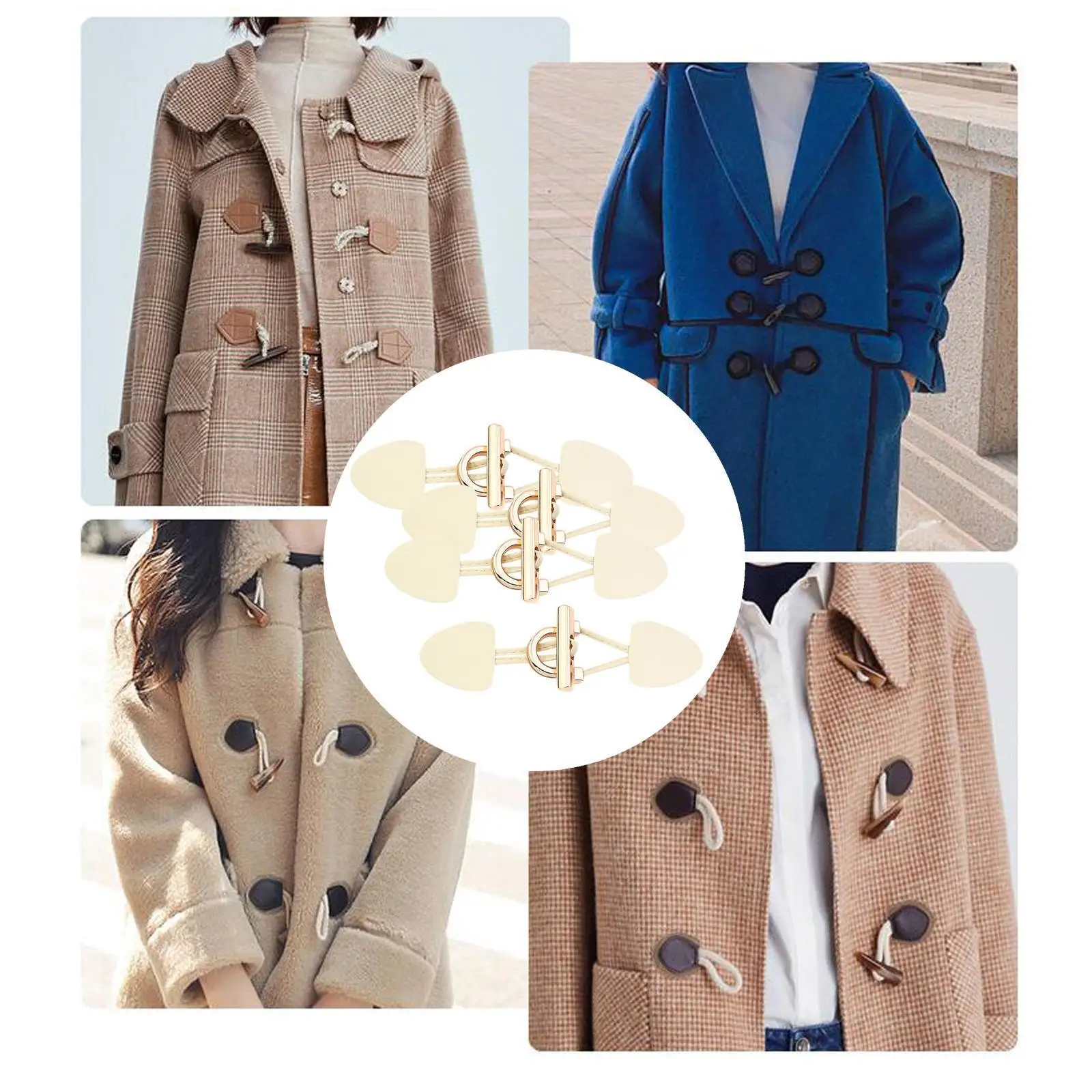 8Pcs Duffle Coat Jacket Buttons Fasteners Horn Toggle for