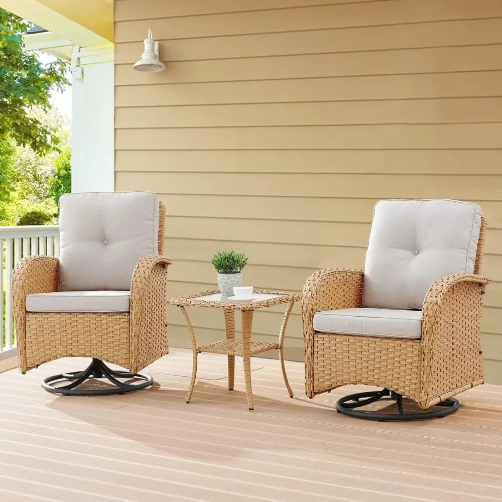 

3 Piece Patio Furniture Sets Wicker Swivel Rocker Chairs - Outdoor Swivel Rocking Chairs Set of 2 With Rattan Side Table Garden