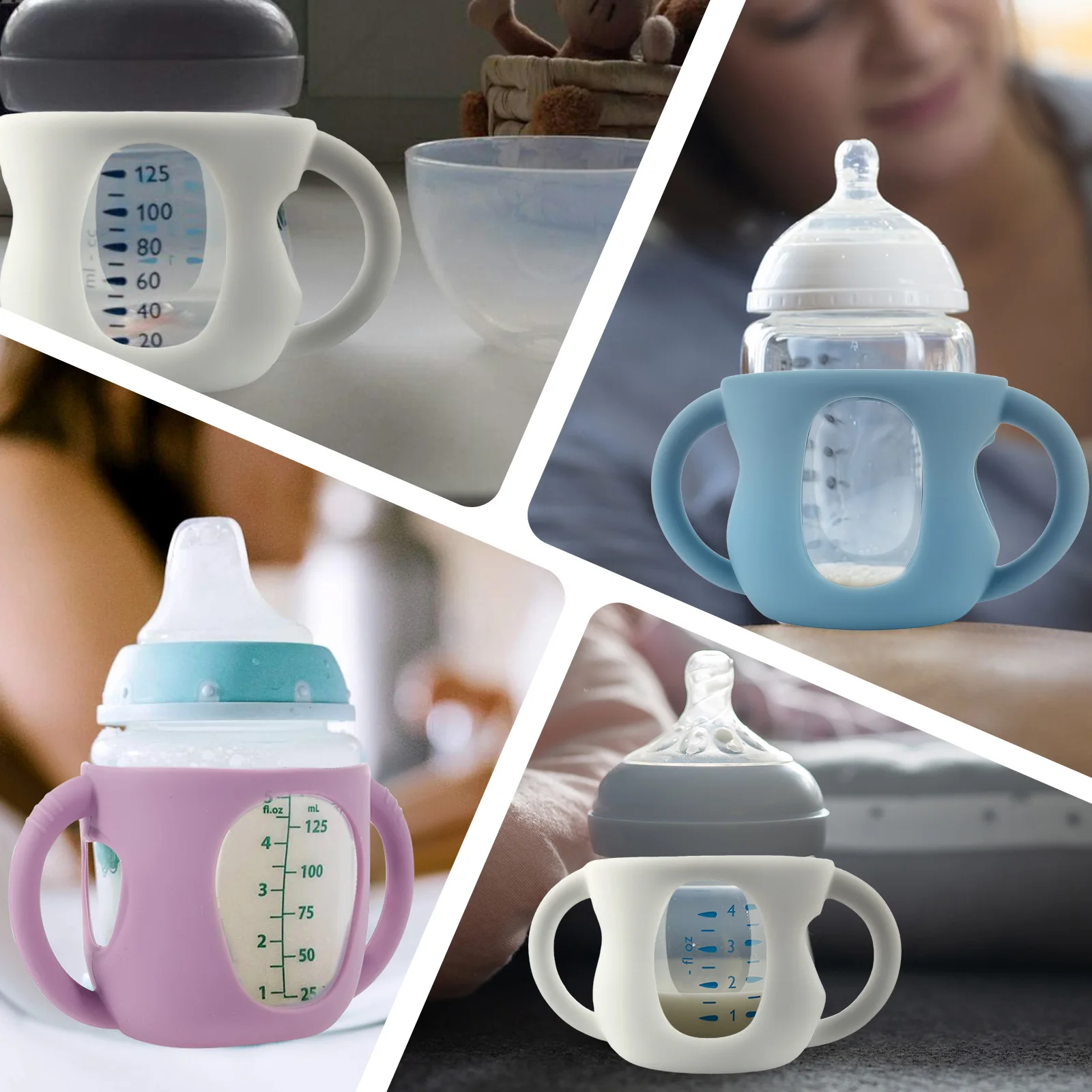 6Pcs Silicone Sleeves Silicone Baby Bottle Cover with Handle Anti Slip Heat Resistant Glass Bottle Sleeve 120/240ml Bottle Cover 5