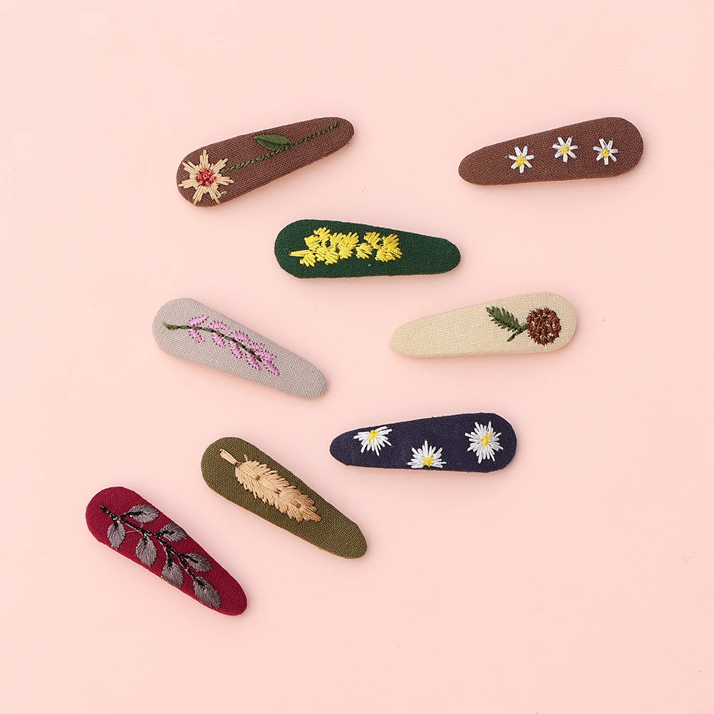 New Cute Embroidery Waterdrop Shape Hair Clips for Girls BB Hairpin Barrettes Headwear Kids Baby Hair Accessories 1pcs/set