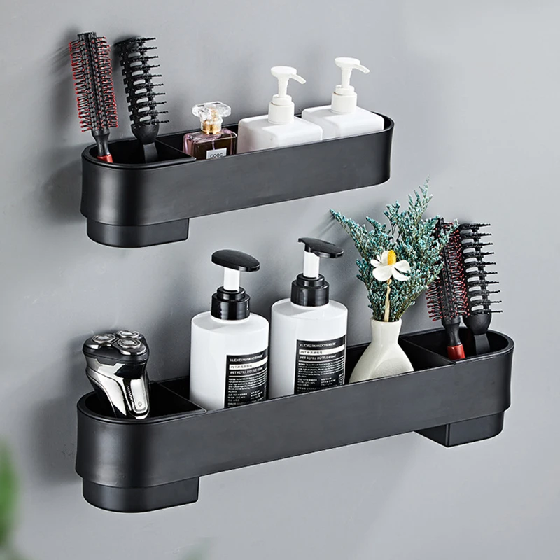 

Black Bathroom Shelf Kitchen Wall Shelves Shower Basket Storage Rack Towel Bar Robe Hooks Bathroom Accessories