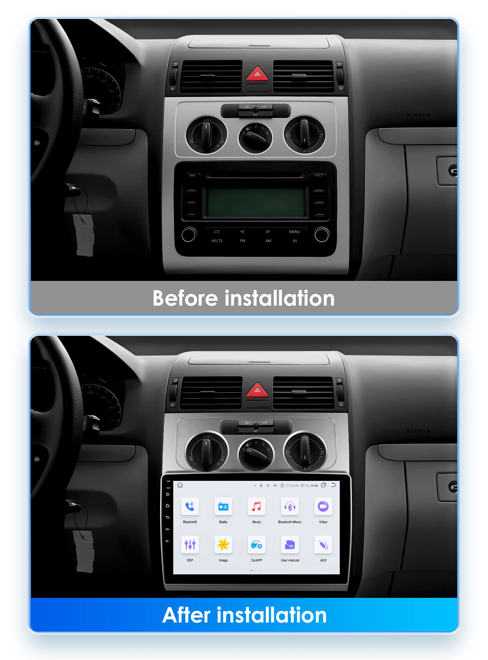 AWESAFE Carplay VW Touran 1T1 2+64G Wifi Android13 GPS NAVI USB RDS Autoradio 64 GB, DAB+, FM, Bluetooth, Black
