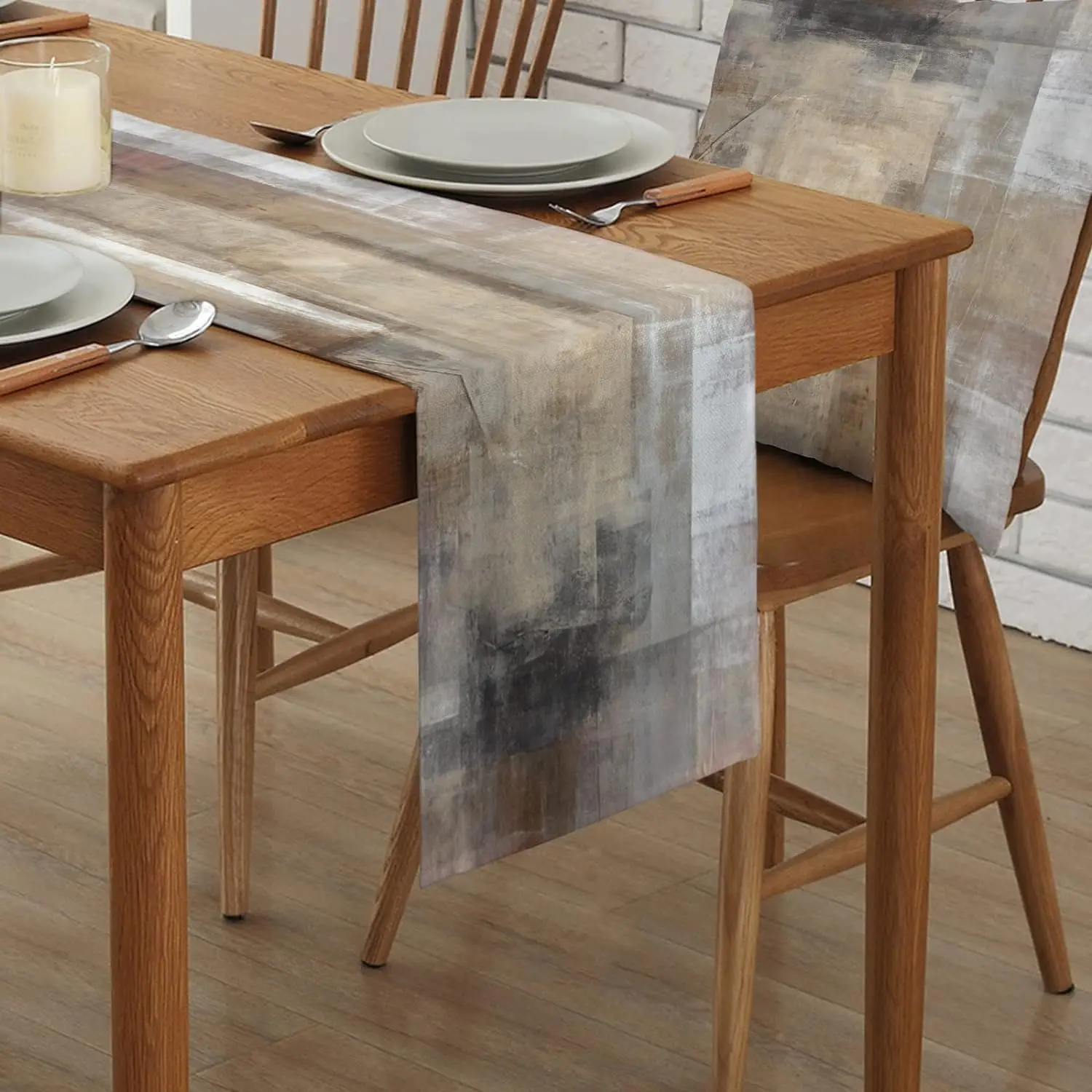 Abstract Art Brown Oil Painting Linen Table Runner Dresser Scarves Farmhouse Kitchen Dining Table Runners Holiday Party Decor 2