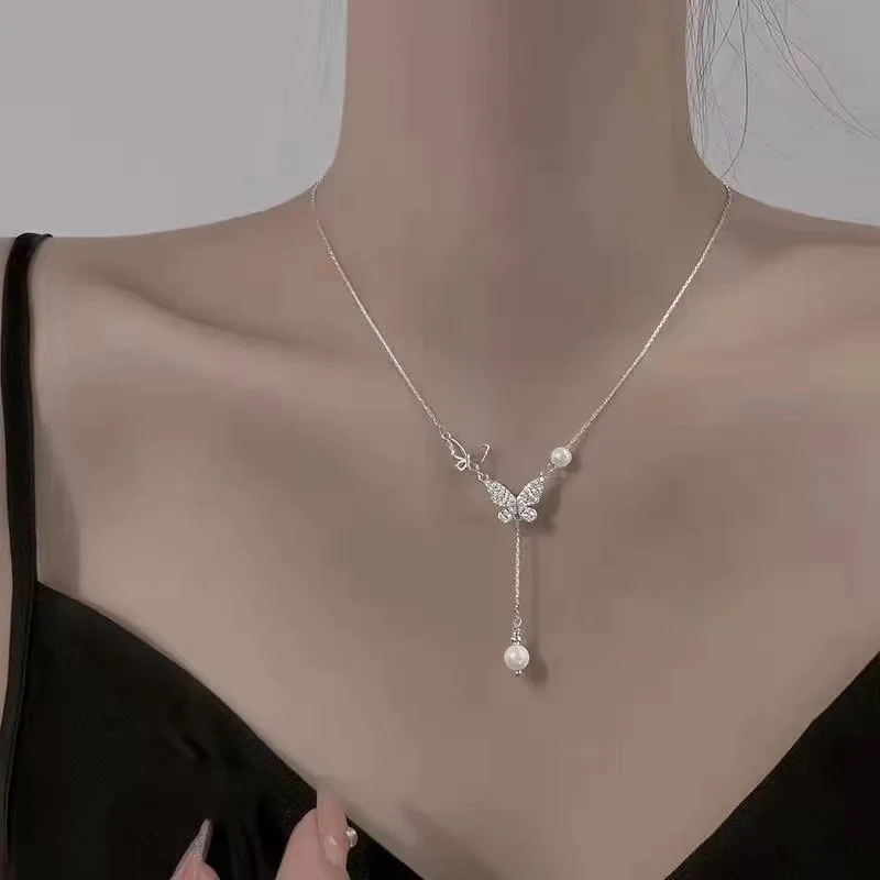 

New Fashion Shiny Zircon Butterfly Necklace for Women Charm Clavicle Chain Necklace Women's Wedding Jewelry Gifts