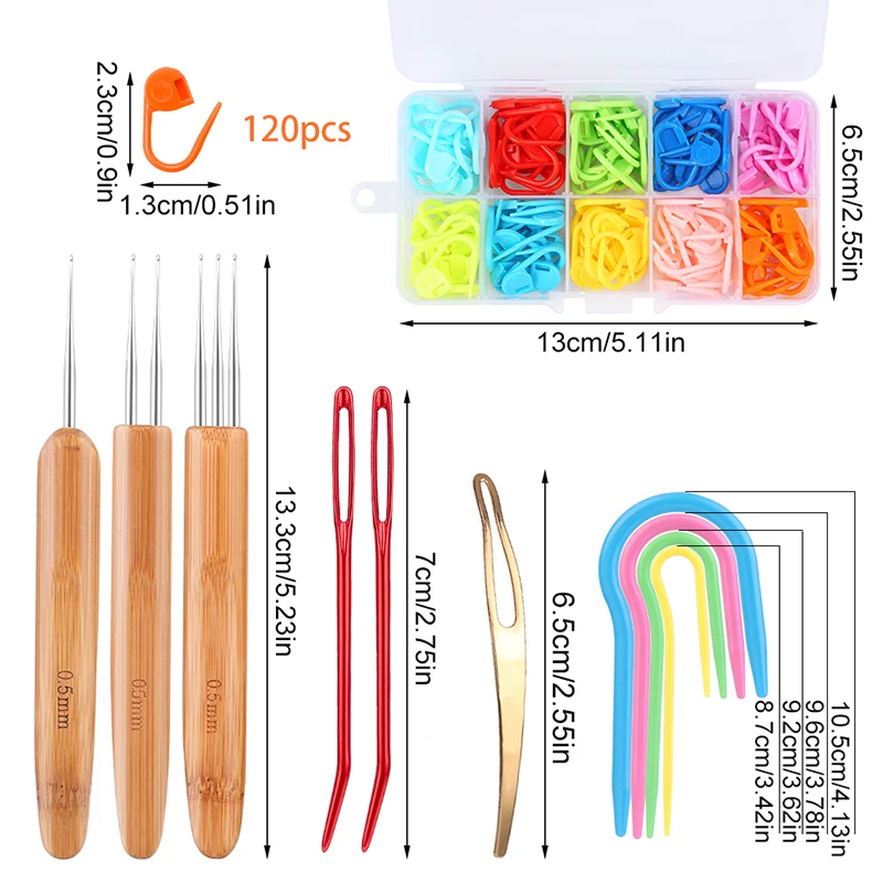 3.0 mm Crochet Hook, Wooden Handle Crochet Hooks 3.0 mm of Metal Hook, with  3 Big-Eyed Blunt Sewing Needles, 5 Markers and 1 Needle Storage Bottle
