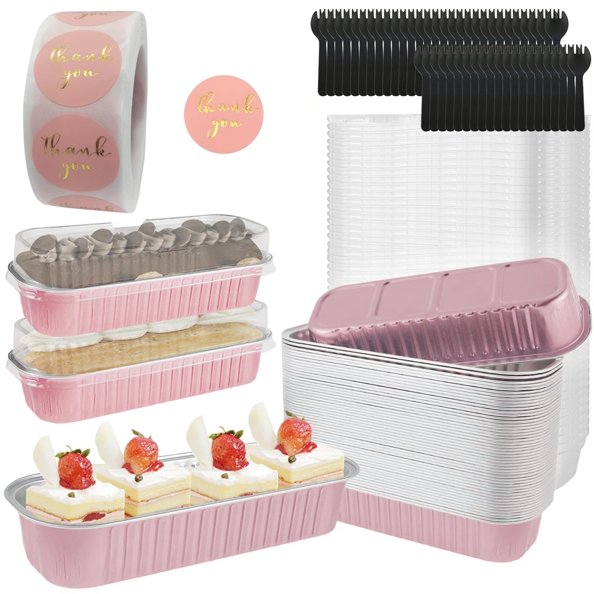 50 Mini Teglie Rettangolari In Alluminio Con Coperchio E Forchetta, 200 Ml, Per Cupcake, Pane E Dessert, Ideali Per Feste E Regali Alimentari (Blu)