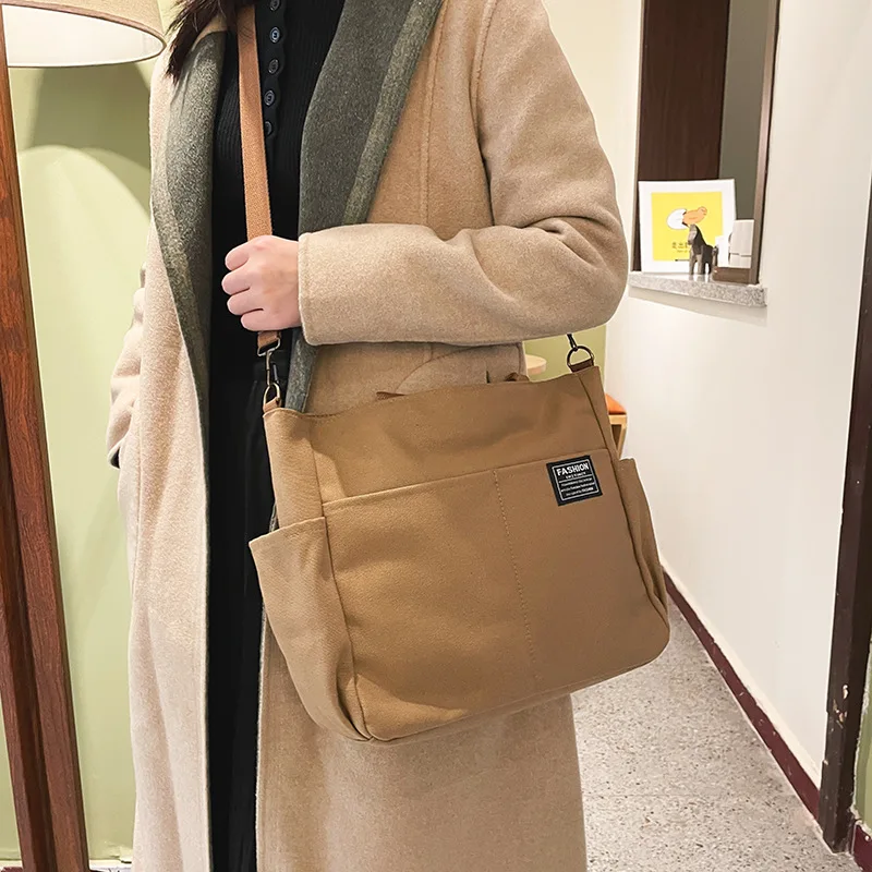 

Fashion Women's Tote Bag Simple Zipper Handbags Canvas Waterproof Solid Crossbody Shopping Bag Large Capacity Tote Shoulder Bags