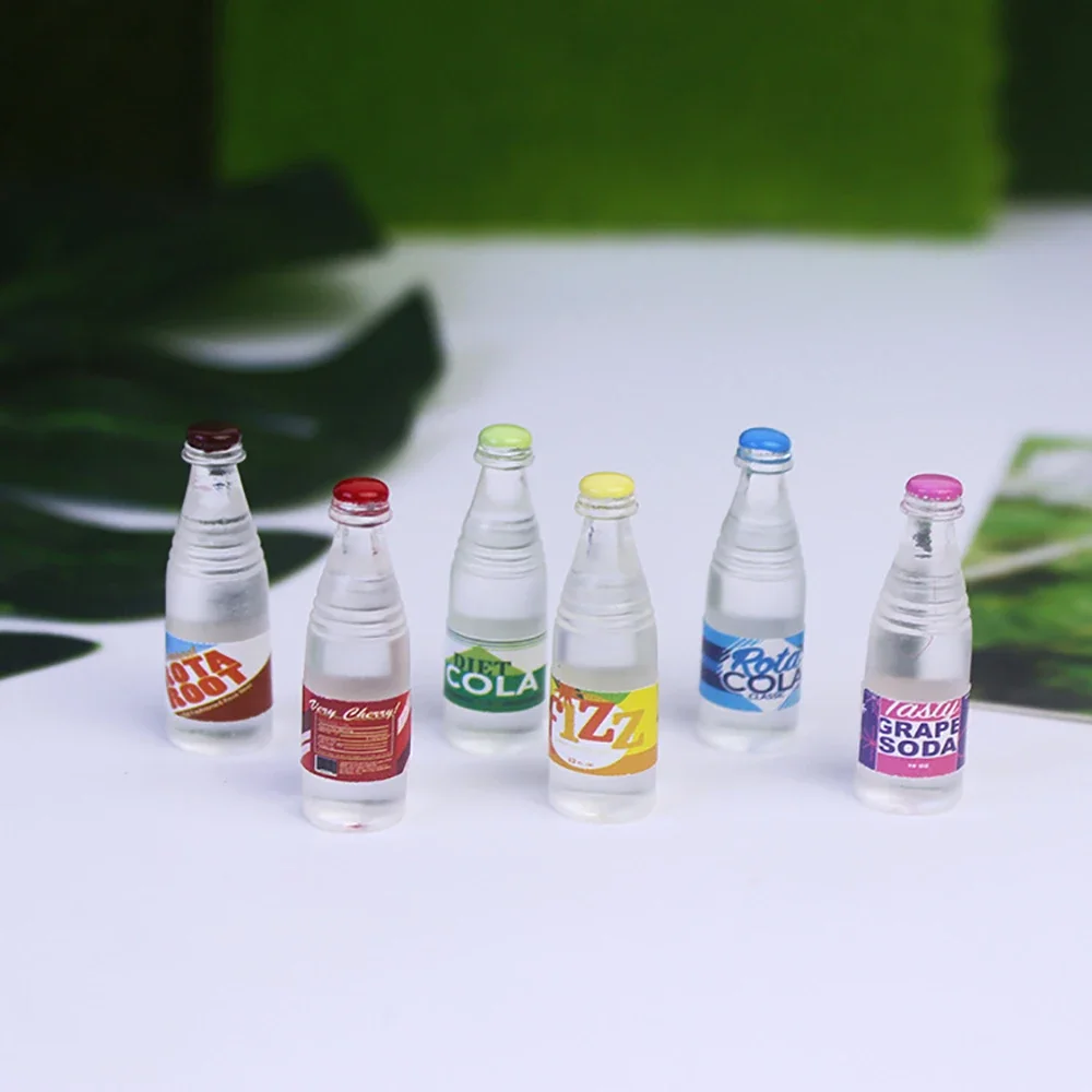 

6Pcs 1/12 Doll House Miniature Resin Soda Bottle Simulation Water Bottle Model Toys For Mini Decoration Dollhouse Accessories