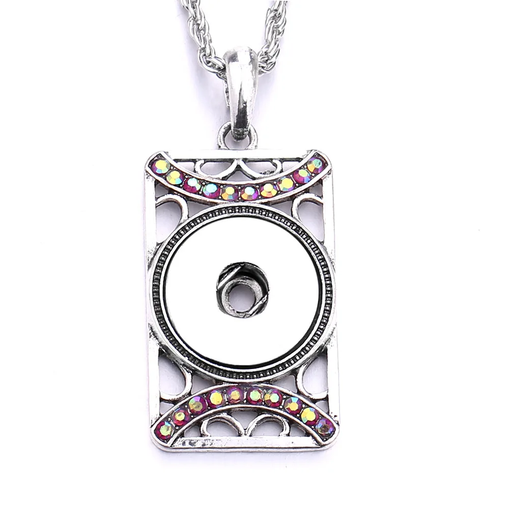 10Pcs Retro Rhinestone Rectangle Snap Button Pendant Necklace For Women Snaps Jewelry