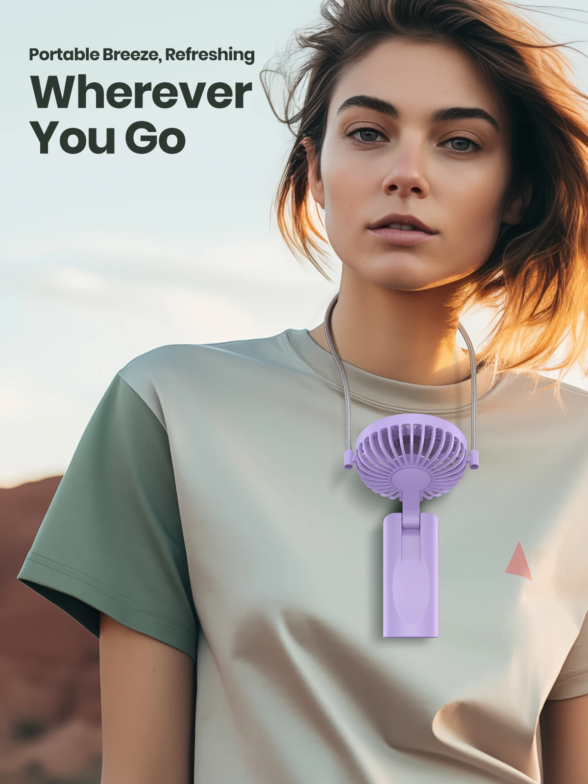 K38 Portable Handheld Fan,5000mAh 3 in 1 Multifunction Personal Travel Neck Fan