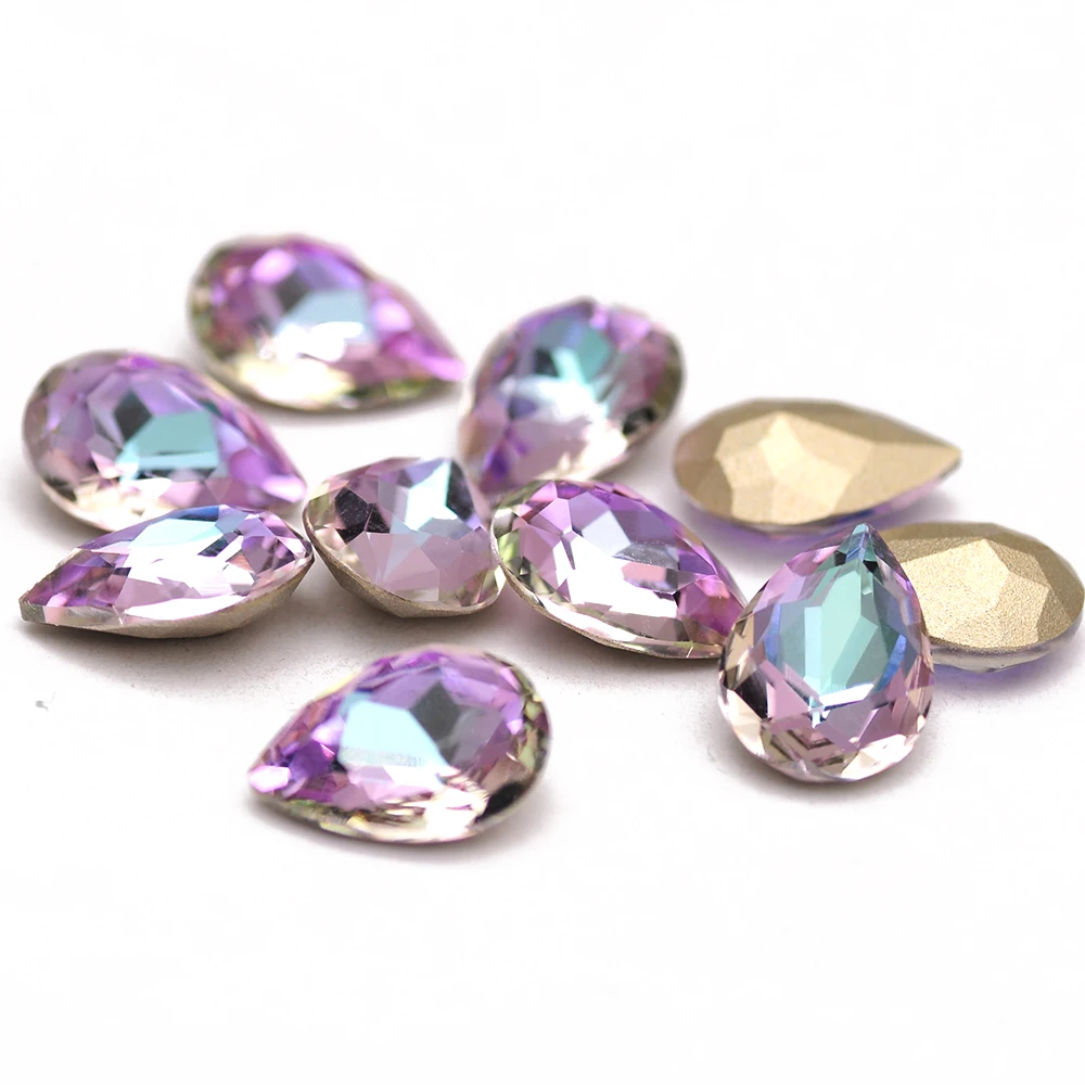 Super Colorful Pear 5A Glass Rhinestones DIY Crafts Strass Glue On Nail Art Accessories Jewels Decoration Loose Beads