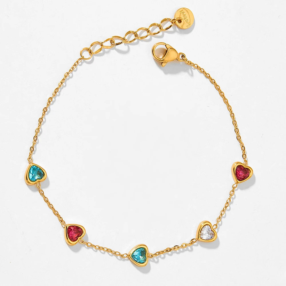 

Fashion Boho Stainless steel Candy Color Rhinestone Heart Shaped Bracelet for Women Exquisite Party Luxury Charm Jewelry Gifts
