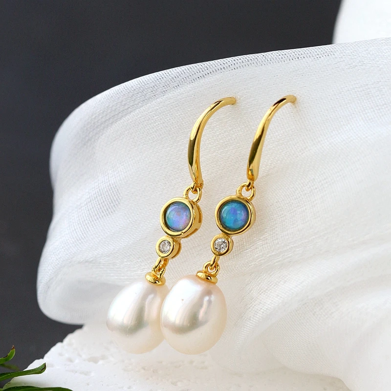 

Authentic 925 Sterling Silver Earring Natural Baroque Pearl 18K Gold Plated Long Earrings Fashion Women Party Jewelry Gift