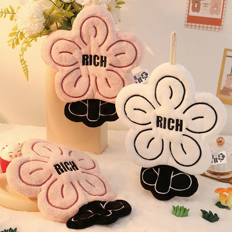 Ins Flower Shape Hand Towels Quick-drying Hand Towel Cute Hanging Hand Towel for Kitchen Bathroom Handkerchief Home Supplies