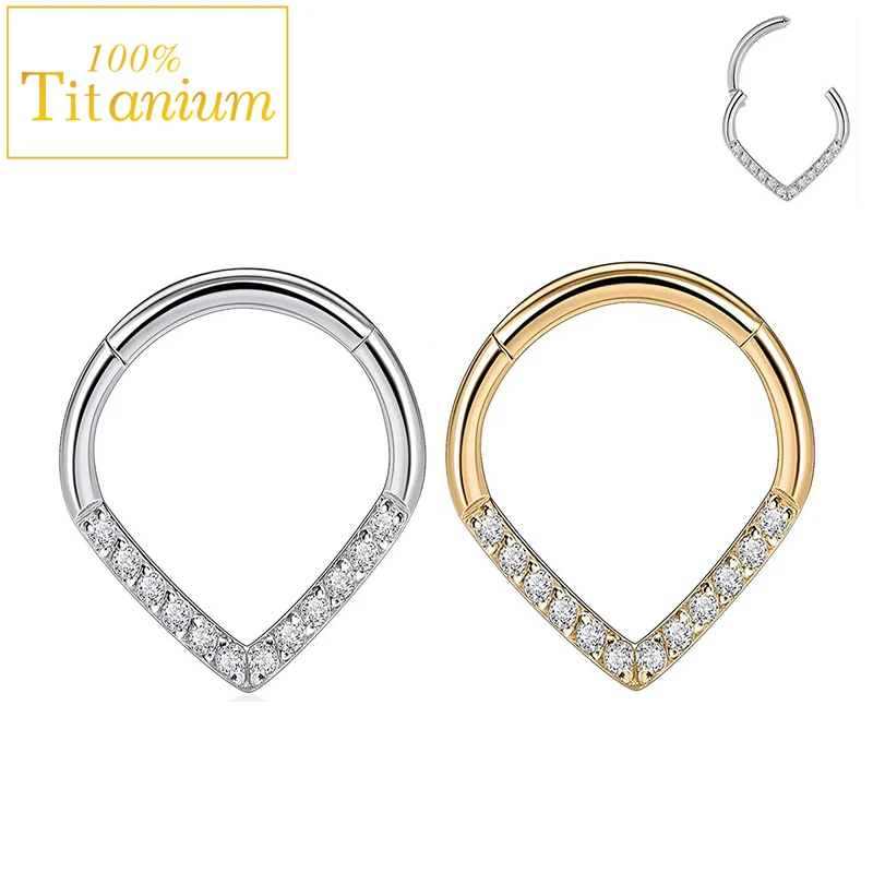 

ASTM F136 Titanium 16G Nose Ring Hinged Segment Clicker Tragus Daith Cartilage Hoop Earrings Teardrop CZ Septum Piercing Jewelry