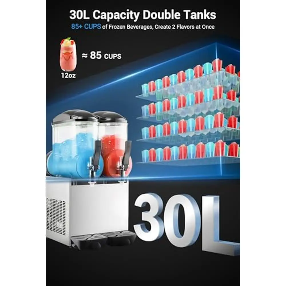 Commercial Stainless Steel Slushie Machine 30L x 2 Tanks Frozen Drink Maker Low Noise Operation Easy Clean Consistent Texture 2