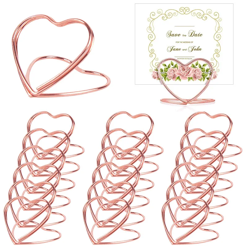 10/20pcs Metal Place Card Holders Wedding Table Number Name Sign Birthday Party Decoration Supplies Heart Shape Photo Clip Stand
