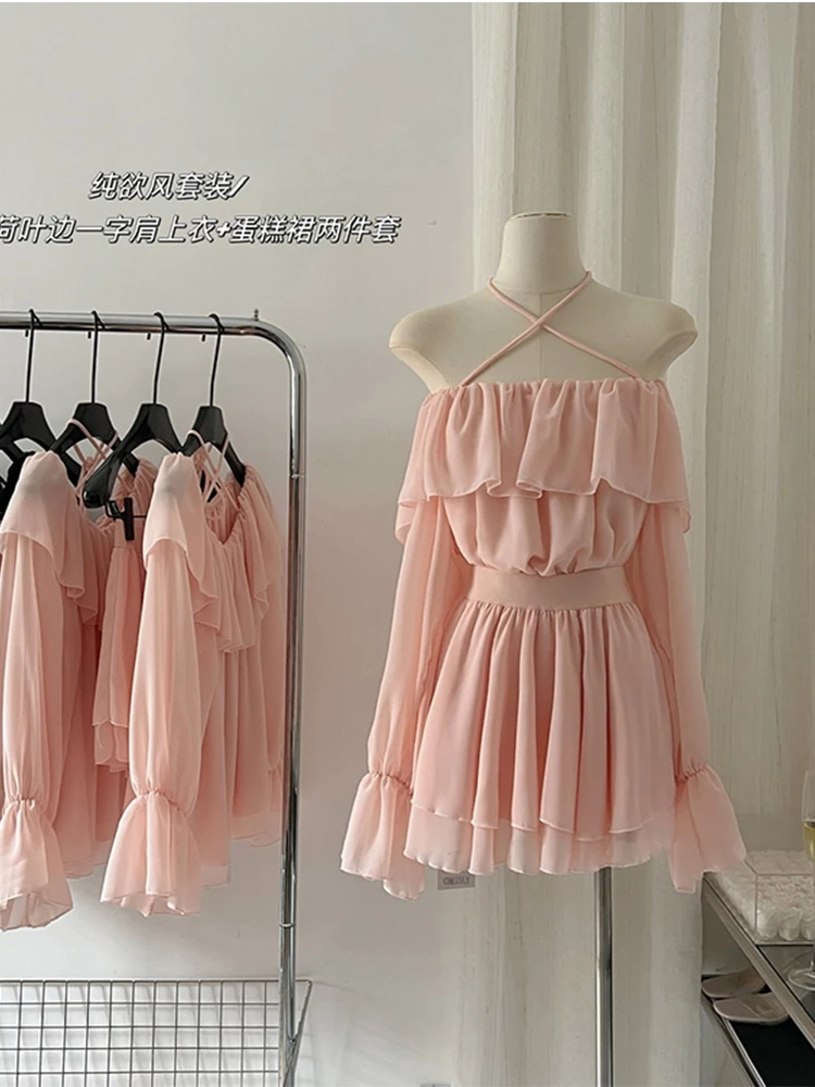 Chinens Colar Frill Neckline & Should Top - Multi Hot Pink Coral main image 1