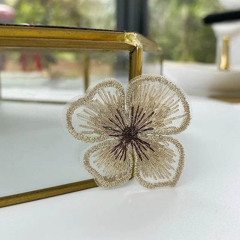 Gold Thread Embroidery Flower Appliques for Wedding Dress Decor