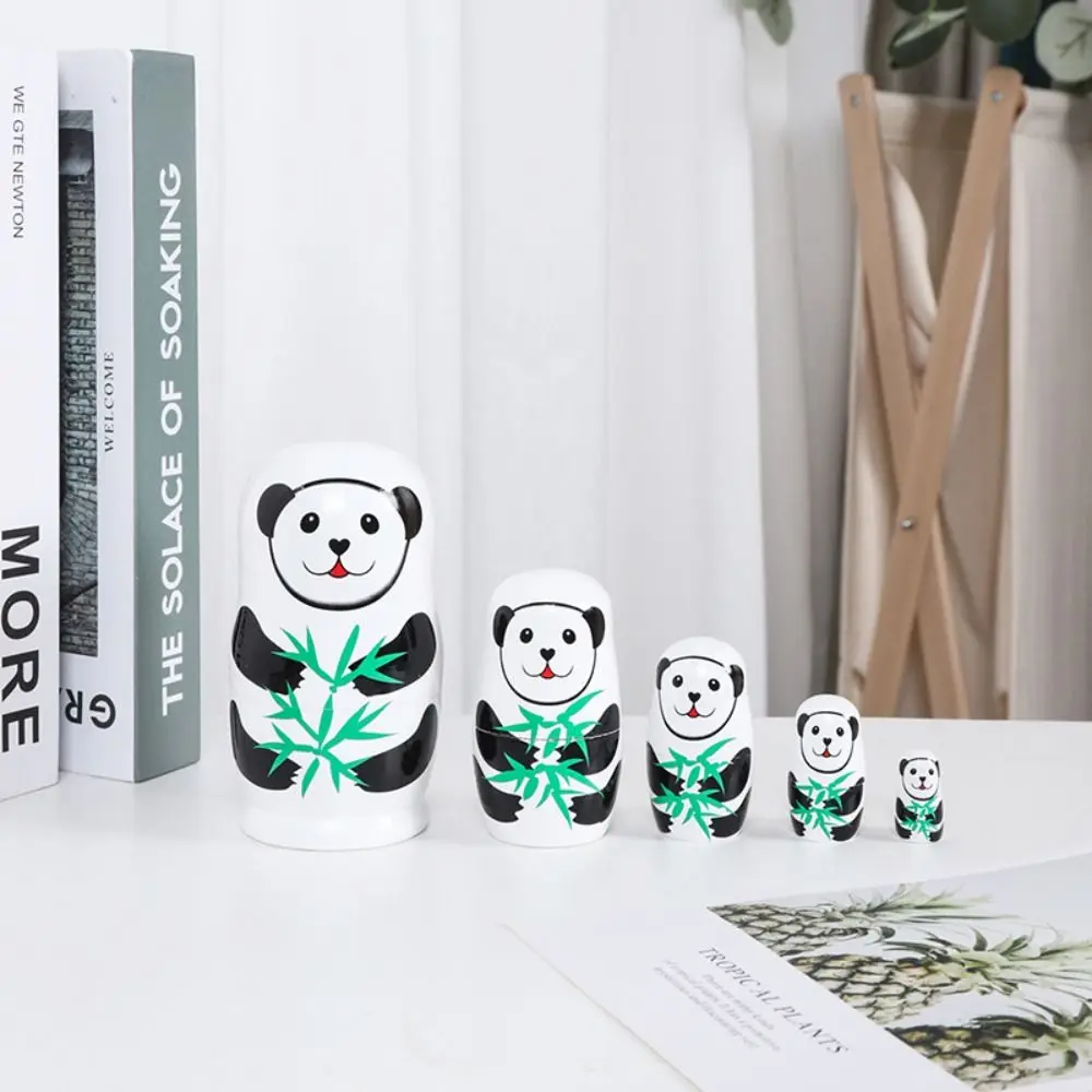 Nesting Dolls Tiger 5Pcs/Set Animal Matryoshka Doll Smooth Wood Wooden Stacking Dolls Panda Line Dog Puppy