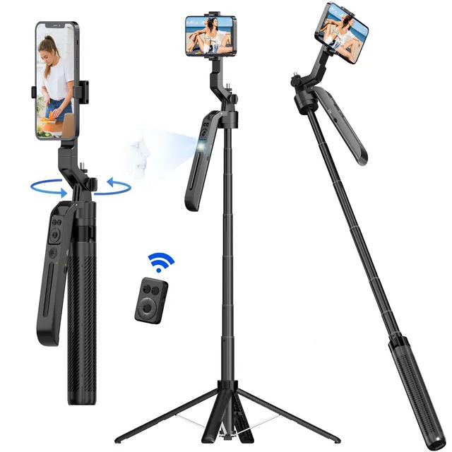 Auto Face Tracking Tripod 360° Rotation Mount 71" Motion Sensor Tripod Selfie Stick with Remote for Content Creators Vloggers
