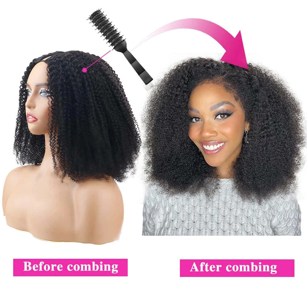 Kinky Curly V Part Wigs Human Hair Glueless Wigs No Leave Out V Part Wig Afro Kinky Bulk Human Hair Afro Curly Black For Women