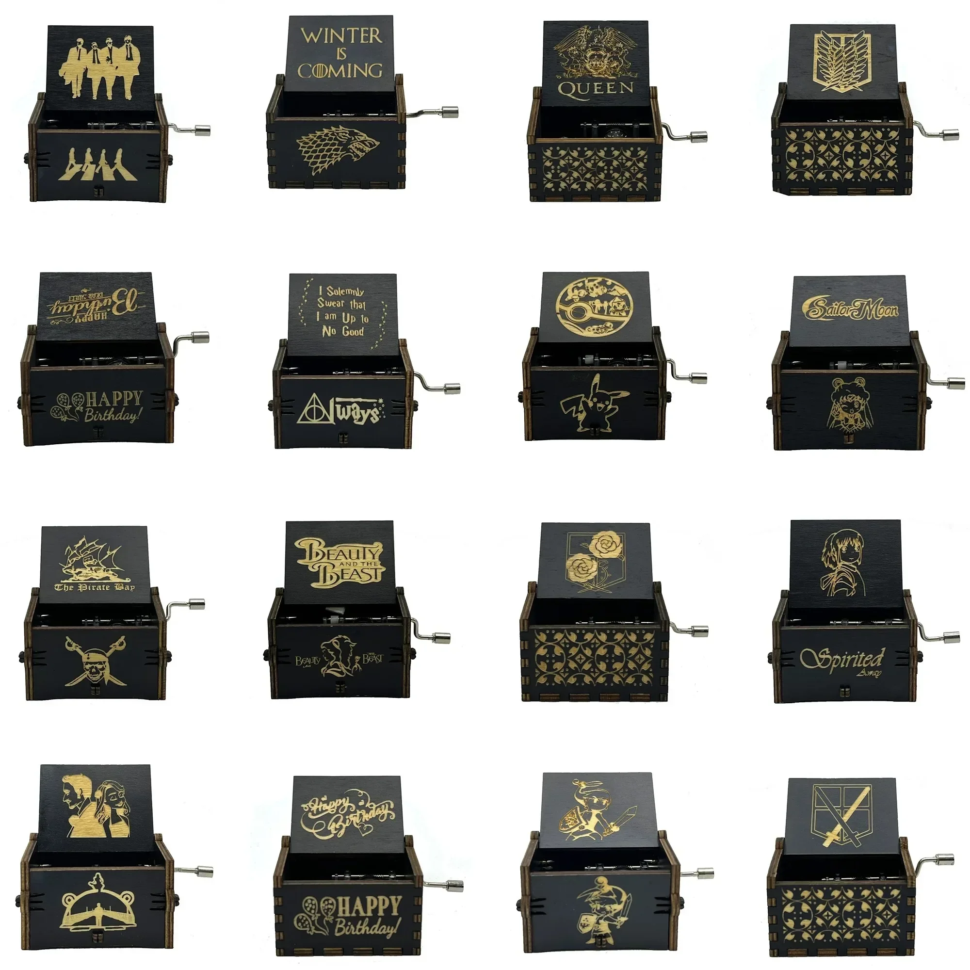 Creative Wooden Hand cranked Music Box Black Series Music Octave Box Movement Wooden Octave music box