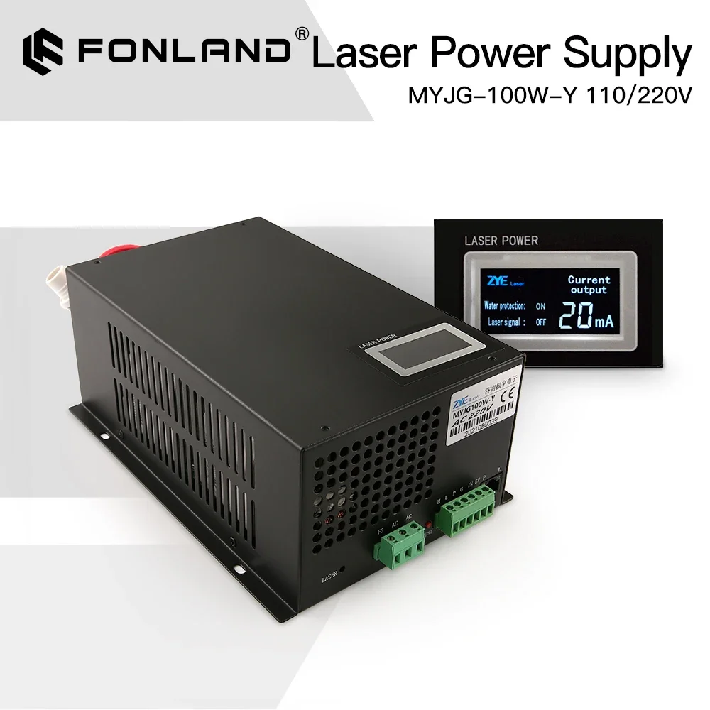 Источник питания лазера Fonland MYJG-100W CO2 для Reci W2 T2 EFR YongLi CDWJ CO2, лазерная трубка, гравировальная машина