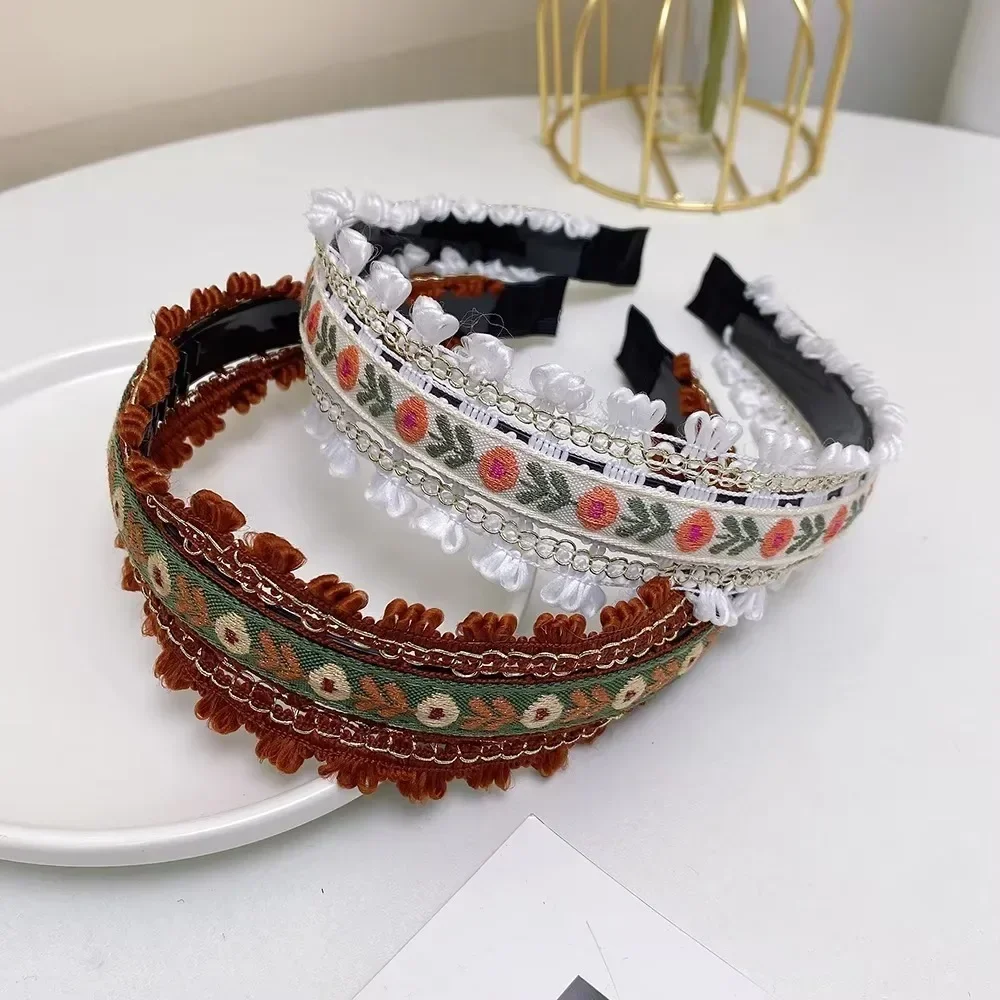 Hair Accessories Boho Embroidery Headband Retro Style Wide Head Hoop Headdress Women Girls