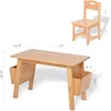 Kids Solid Wood Table and 2 Chair Set with Storage Desk and Chair Set for Children Toddler Activity Table (Solid Wood/Natural) 6