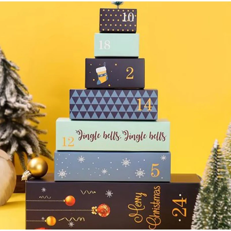 Description Picture 5 of itemChristmas Advent Calendar 24 Grids Countdown Calendar Gift Package Boxes Fillable Empty Cardboard Case Holiday Decoration Box