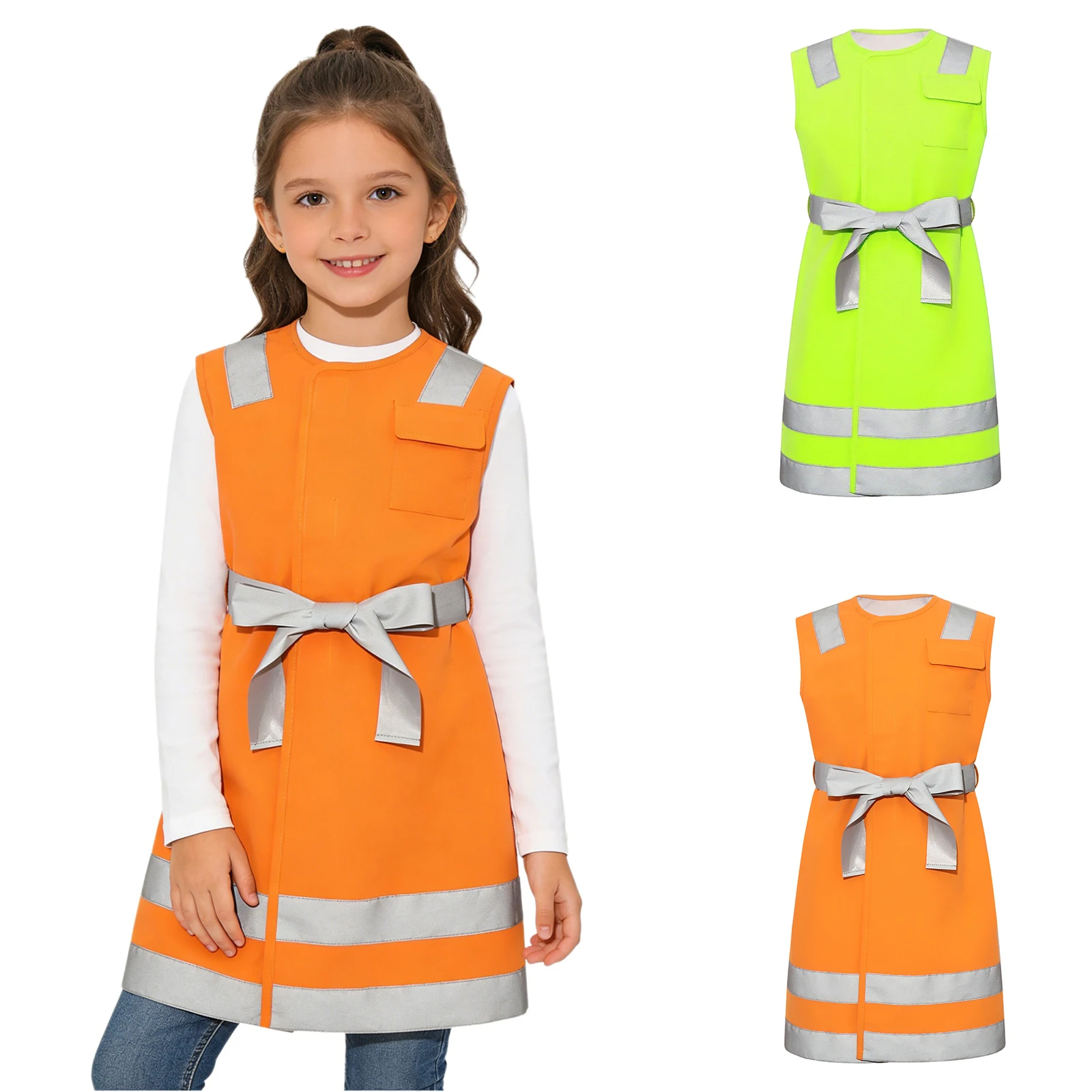 어린이 안전 앞치마 조끼 가을 겨울 방학 후 경고용 고시인성 스트립 훅앤루프 긴 조끼