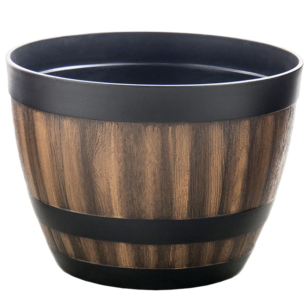 

Flowerpot Large Pots for Plants Retro Decor Imitation Wood Grain Whiskey Barrel