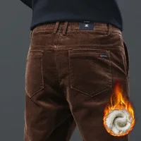 Winter New Men's Corduroy Fleece Casual Pants Thick Warm Classic Fashion Straight Plush Velvet Trousers Male Brand Clothing 1