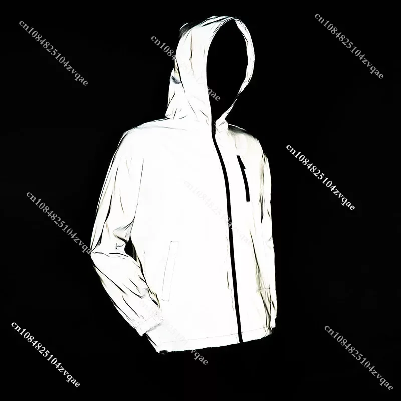 Custom Reflective Jacket Mens Womens Coat Hooded Windbreaker Runing Pocket Jackets Cycling Hiking Zipper Customized Hoodie