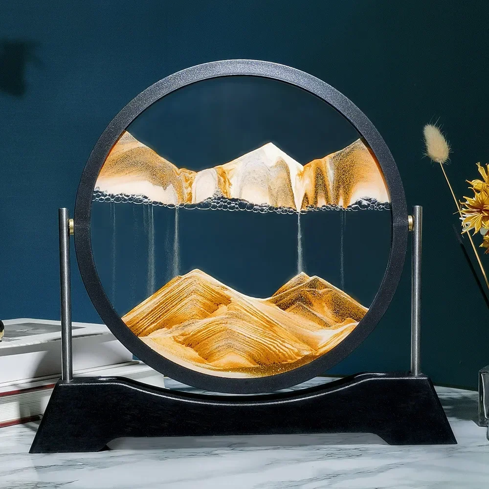 Rotatable Sandscape Moving Sand Art Picture Flowing Sand Painting Round Quicksand Craft 3D Hourglass Office Home Decor Gifts