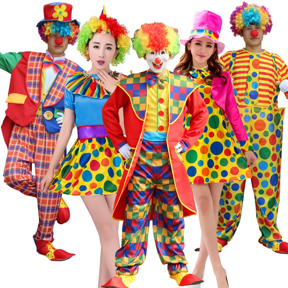 

Halloween Cosplay Costumes Adult Male Funny Circus Clown Holiday Stage Performance Carnival Party Joke Dress No Wig