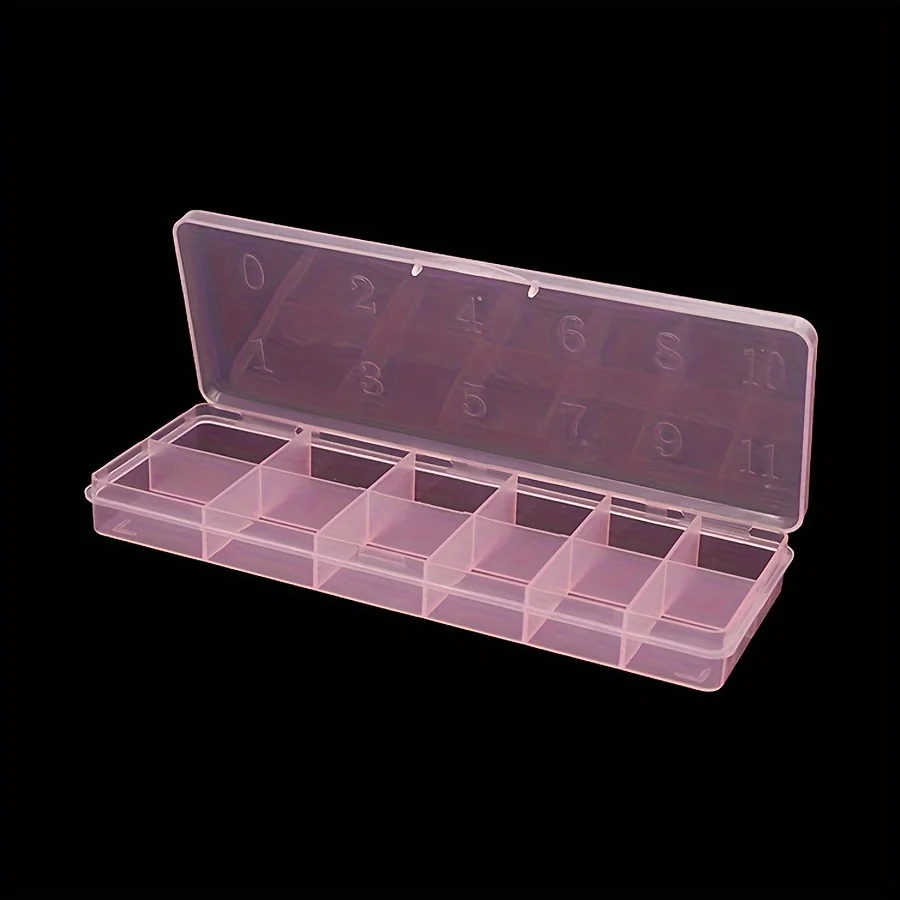 12-Grid Plastic Storage Box, Transparent Multi-Compartment Organizer for Nail Art Rhinestones Craft Supplies, Salon Home Use