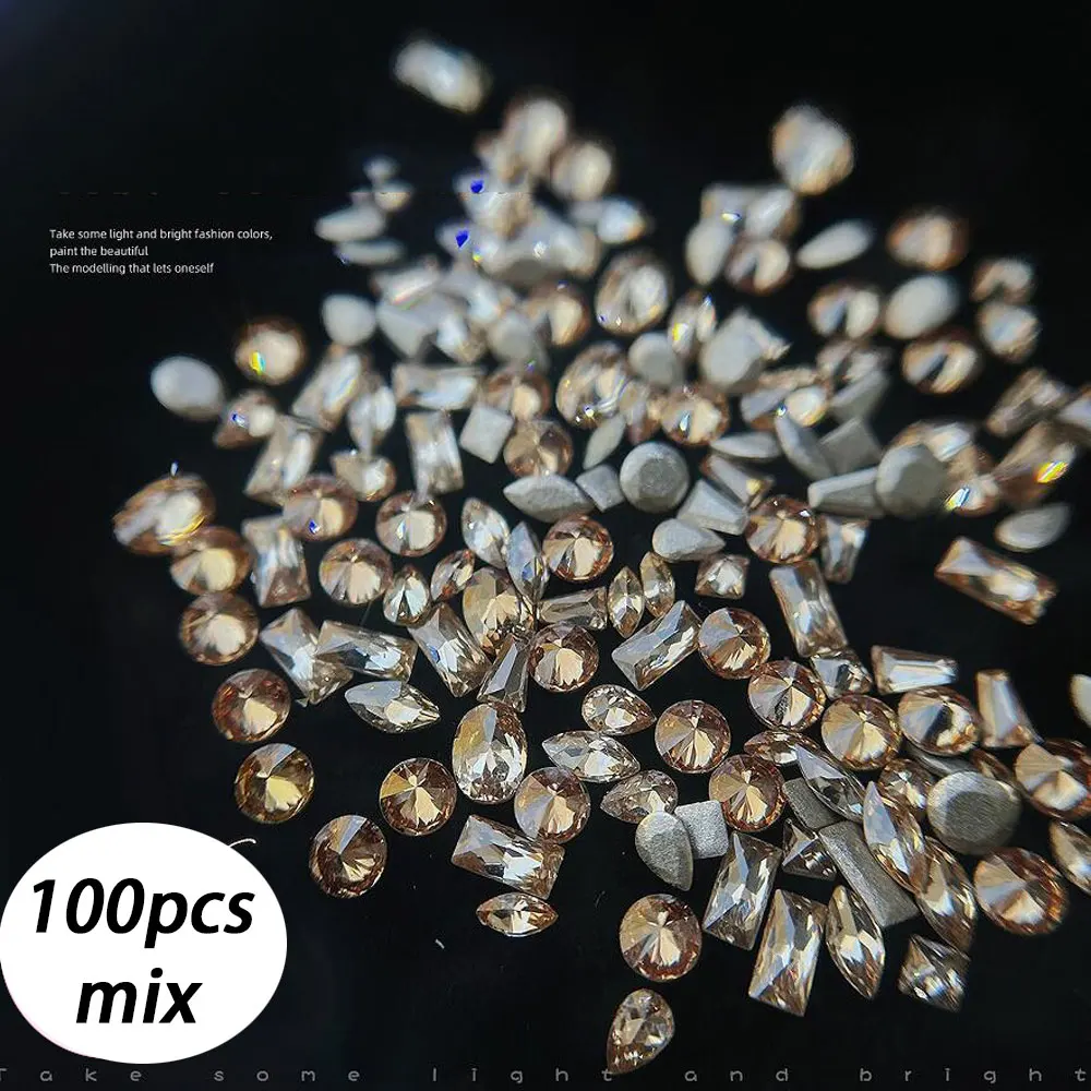 100pcs Shiny Zircon Rhinestones Mini Rhombic Nail Art Charms - Flatback Decorative Gemstones