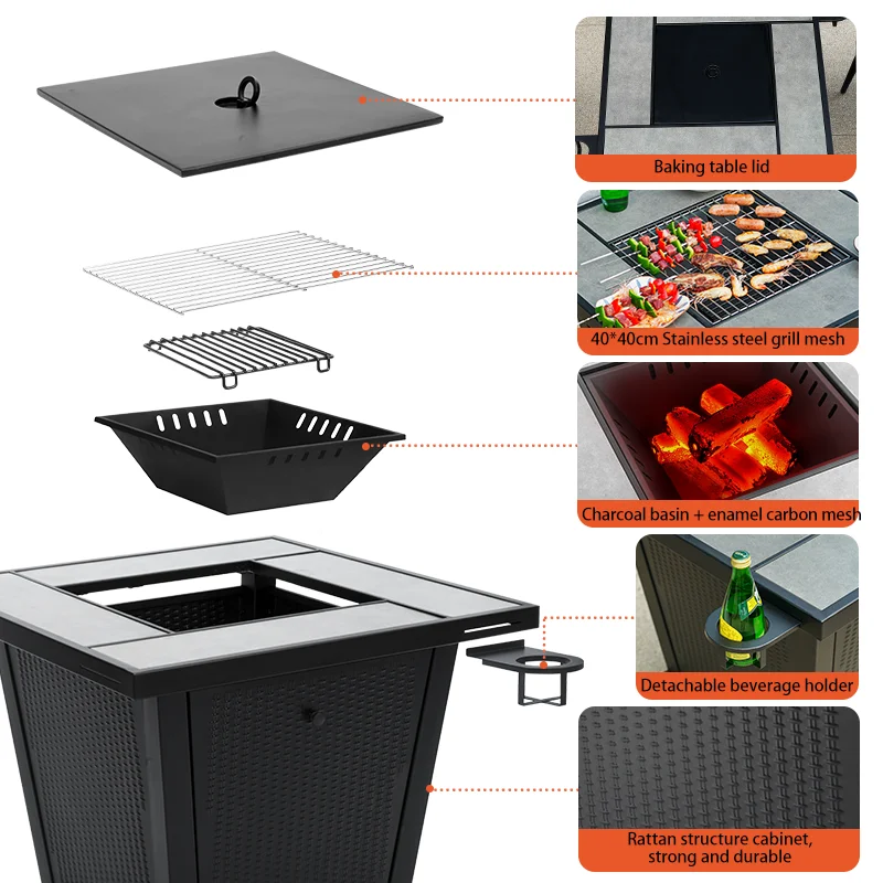Manufacturer Direct Garden Outdoor Charcoal Fire Pit Fireplace Table With Grill Mesh