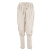 Men's Casual Trousers New Summer Drawstring Trousers Medieval Pirate Trousers Cotton and Linen Streetwear Pants 1
