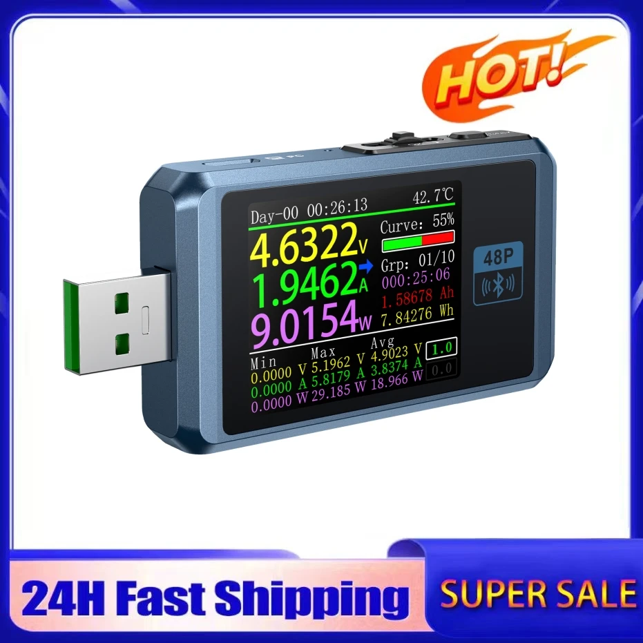 Fnirsi-Fnb48P Usb Battery Tester Voltmetro Amperometro Type-C Rilevamento Della Carica Rapida Trigger Misurazione Della Capacità Monitor Ripple