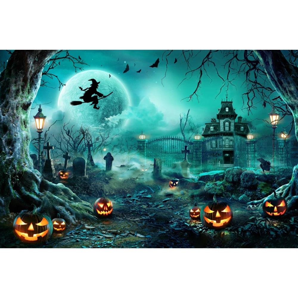 Halloween-Fotohintergrund „Horrornacht“ 3x3 M – Gruselige Motive Mit Mond & Toten Bäumen Für Partys