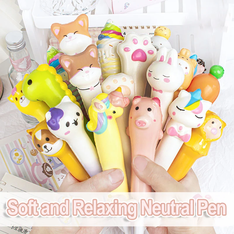 10PC Cartoon Stress Relief Stift Prise Spaß Student Preis Hohe Schönheit Schwarz Neutral Stift Kreative Weiche Stress Relief Stift